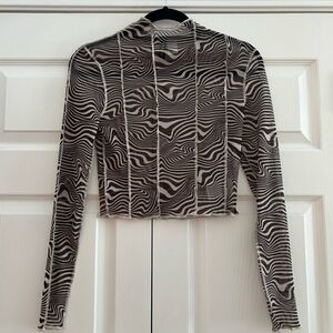 H&M Black and White Wave Zebra Pattern Mesh Crop Top - Long Sleeve